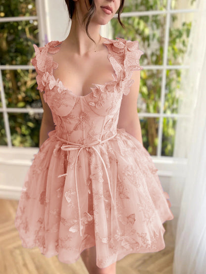 Roycebridal Natalie | Aline Short Tulle Prom Dress with 3D Butterflies