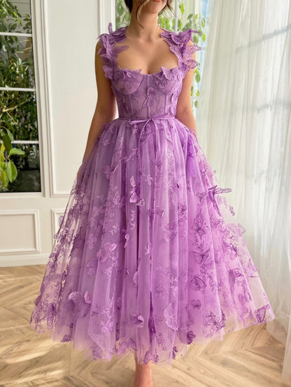 Roycebridal Leah Aline Tulle Midi Prom Dress with 3D Butterflies