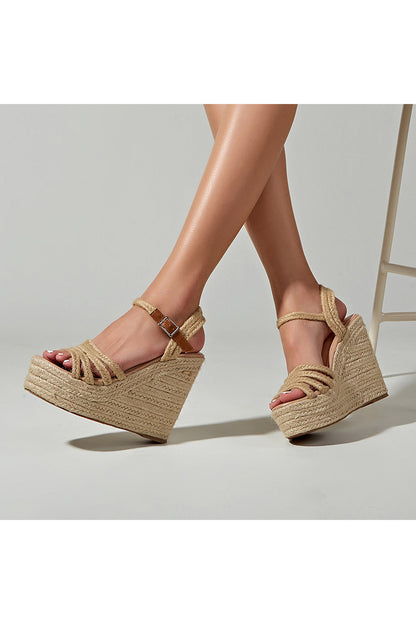Roycebridal Outdoor Peep Toe Wedge Heel Shoes With Buckle Braided Strap