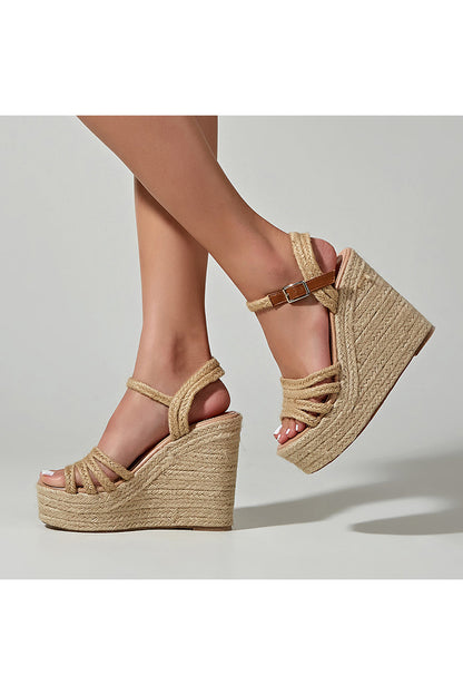 Roycebridal Outdoor Peep Toe Wedge Heel Shoes With Buckle Braided Strap