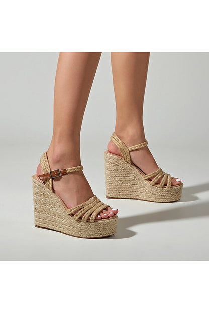 Roycebridal Outdoor Peep Toe Wedge Heel Shoes With Buckle Braided Strap