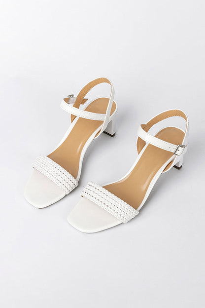 Roycebridal Outdoor Sandals Peep Toe Chunky Heel Fashion Shoes With Buckle Braided Strap