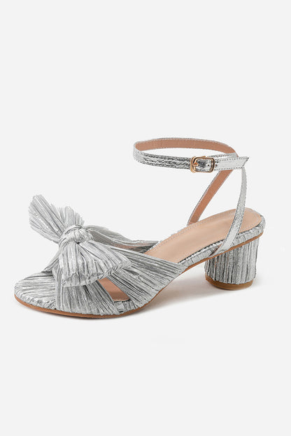 Roycebridal Outdoor Satin Peep Toe Chunky Heel Shoes With Buckle Bowknot