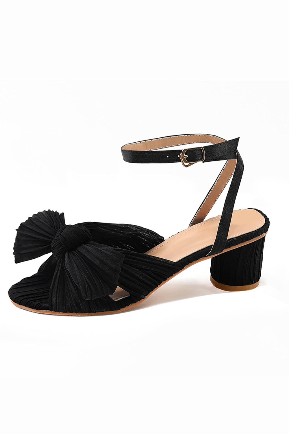Roycebridal Outdoor Satin Peep Toe Chunky Heel Shoes With Buckle Bowknot