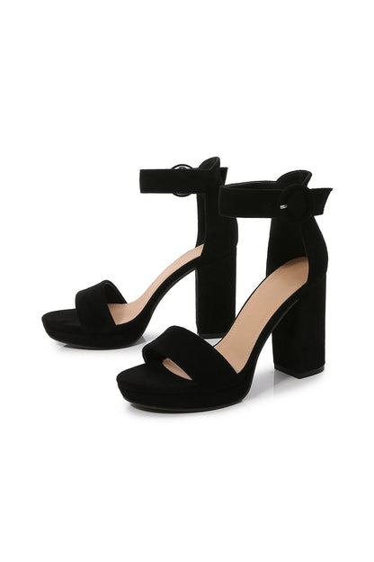 Roycebridal Outdoor Suede Peep Toe Chunky Heel Shoes With Buckle Ankle Strap