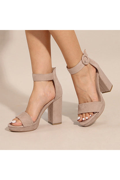 Roycebridal Outdoor Suede Peep Toe Chunky Heel Shoes With Buckle Ankle Strap