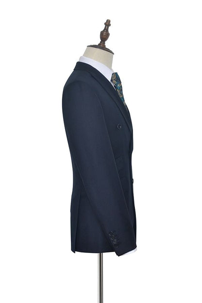 Peak Lapel Double Breasted Business Mens Suits for Formal Three Piece Dark Navy Suits for Men-showprettydress