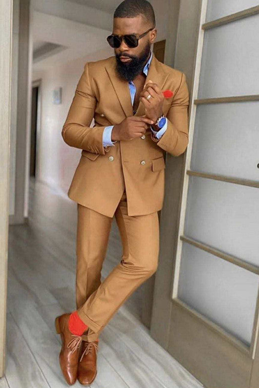 Peaked Lapel Double Breasted Slim Fit Prom Suits-showprettydress