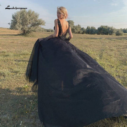 Roycebridal Classic Bridal Sexy Gothic Black Wedding Dress