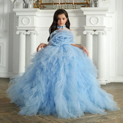 Roycebridal Luxury Pink Girl Dress Handmade Flowers Kids Princess Birthday Wedding Party Children Holy Communion Gown 2025 J039