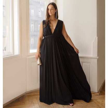 Plus Size Sexy Deep V Neck Off the Shoulder Gothic Black A Line Wedding Dress