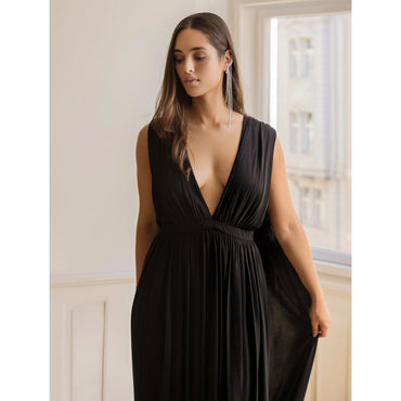 Plus Size Sexy Deep V Neck Off the Shoulder Gothic Black A Line Wedding Dress