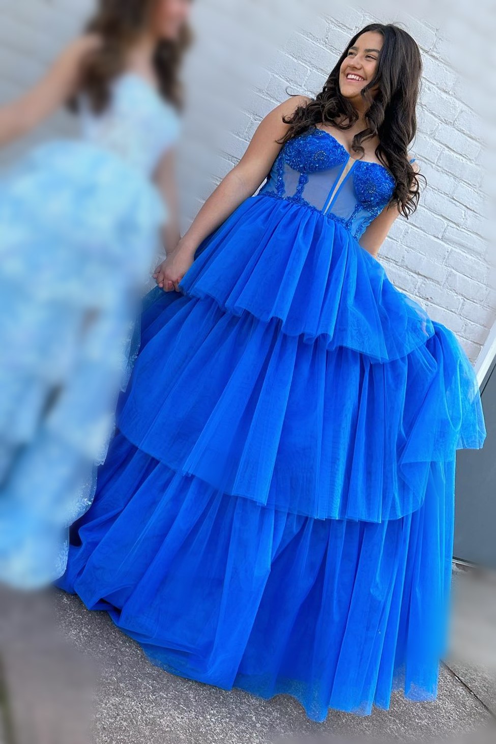 Tiered Ruffle Sequin-Embroidery Corset Long Prom Gown
