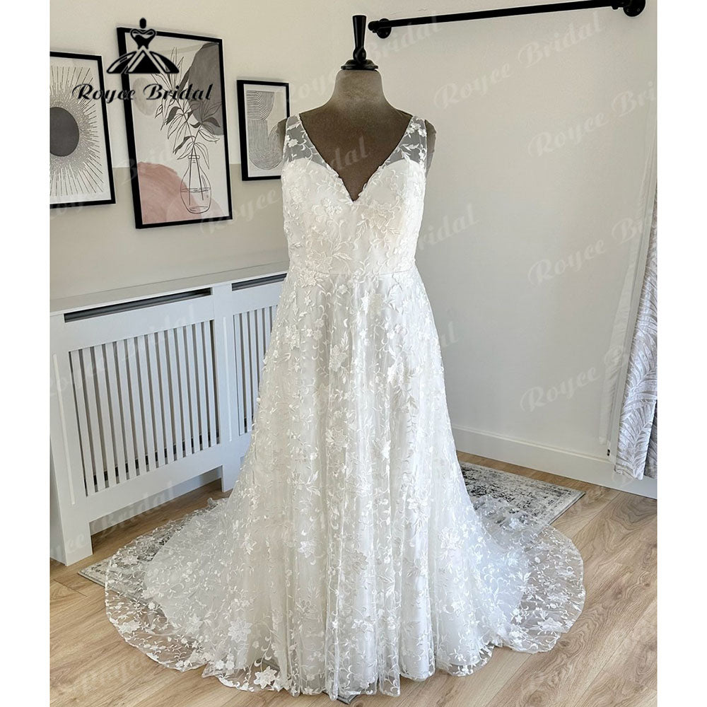 robe mariage femme Elegant V Neckline Full Lace Wedding Dress for Women 2023 Sleeveless Bridal Gown Custom Made vestido noiva