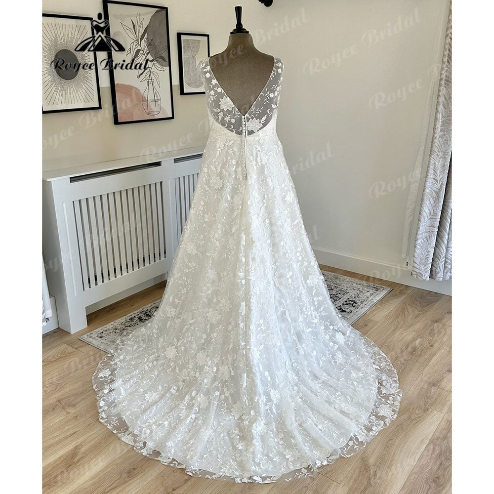 robe mariage femme Elegant V Neckline Full Lace Wedding Dress for Women 2023 Sleeveless Bridal Gown Custom Made vestido noiva