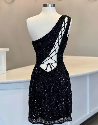 Zelda |Enges, himmelblaues Homecoming-Kleid mit einer Schulter