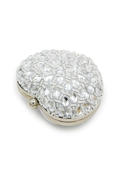 Silver Beaded Heart Shaped Party Clutch