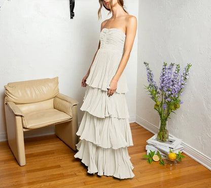 Roycebridal Khalani | Strapless Emerald Green Ruffle Multi-Layer Long Prom Dress