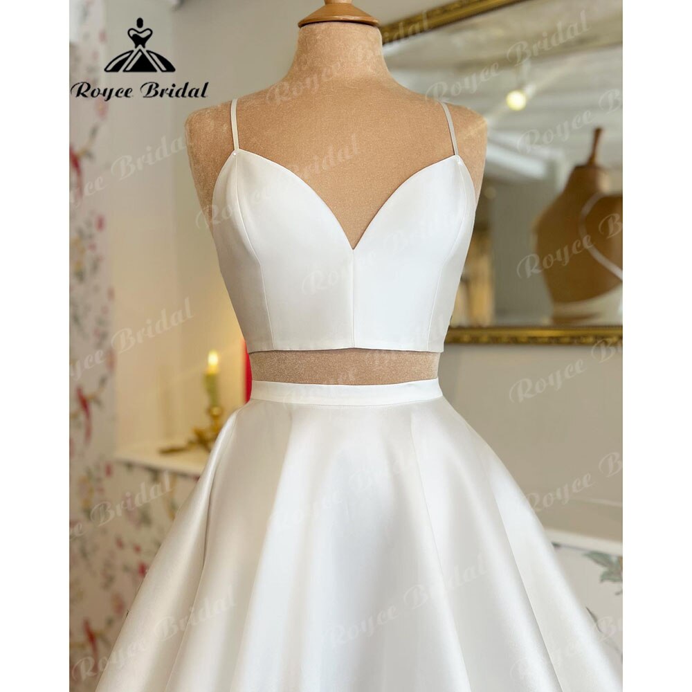 suknia slubna Two Pieces Soft Satin A Line Beach Princess Wedding Dress for Women 2023 Spaghetti Straps Bridal Gown Custom Made