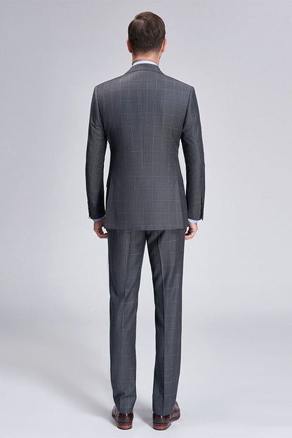 Superior Checked Notch Lapel Two Buttons Dark Grey Suits for Business Men-showprettydress