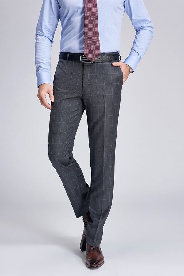 Superior Checked Notch Lapel Two Buttons Dark Grey Suits for Business Men-showprettydress