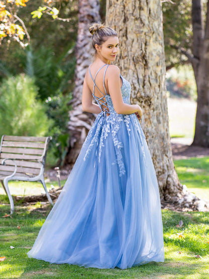 Roycebridal A-line Lace Applique Floor Length Tulle Prom Dress