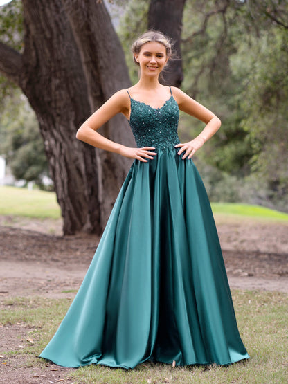 Roycebridal V-Neck Lace Stain A-Line Floor-length Evening Dress