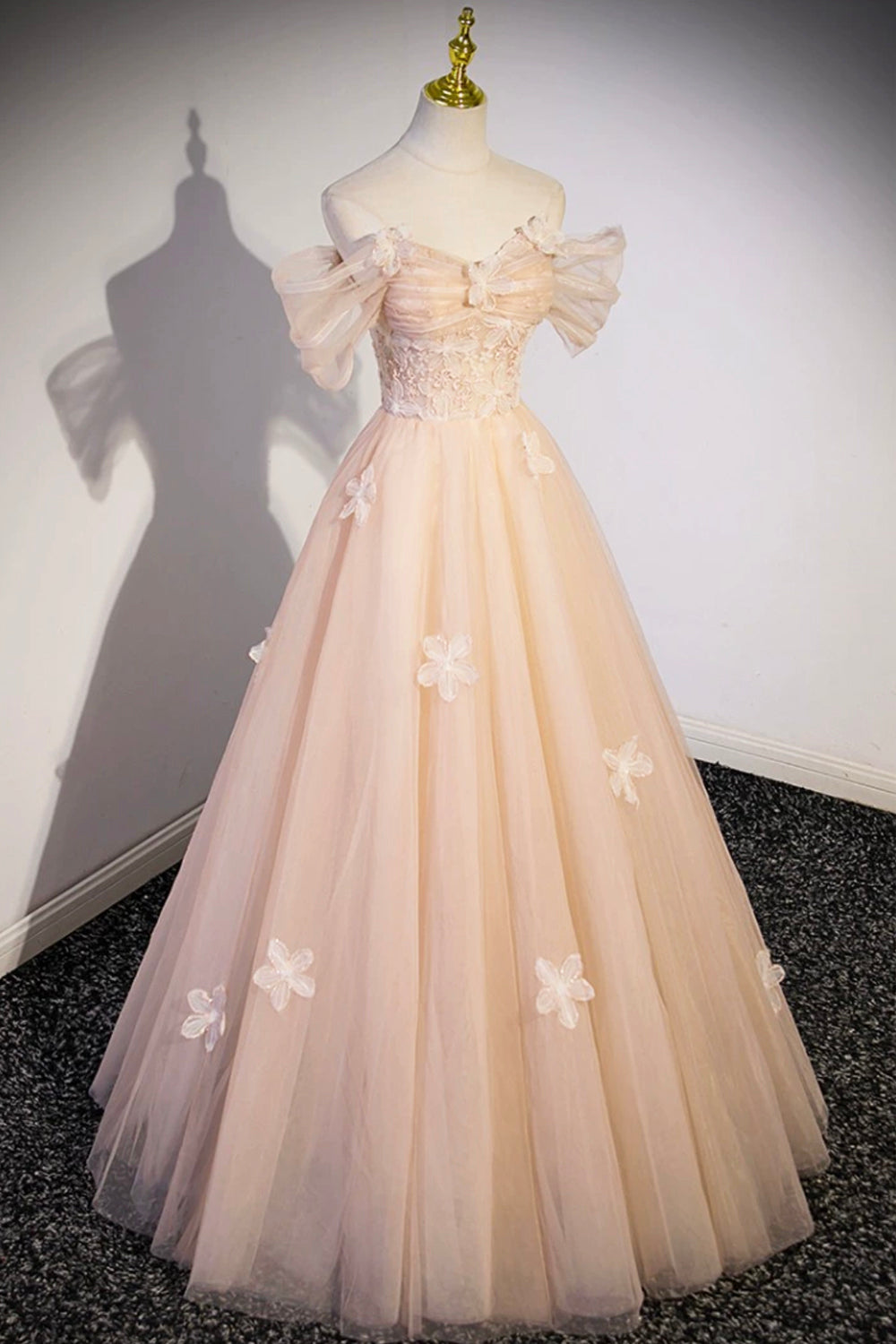 Roycebridal Coraline | Cute Flowers Tulle Long Formal Dresses, Off Shoulder Evening Dresses