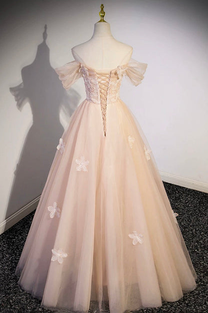 Roycebridal Coraline | Cute Flowers Tulle Long Formal Dresses, Off Shoulder Evening Dresses