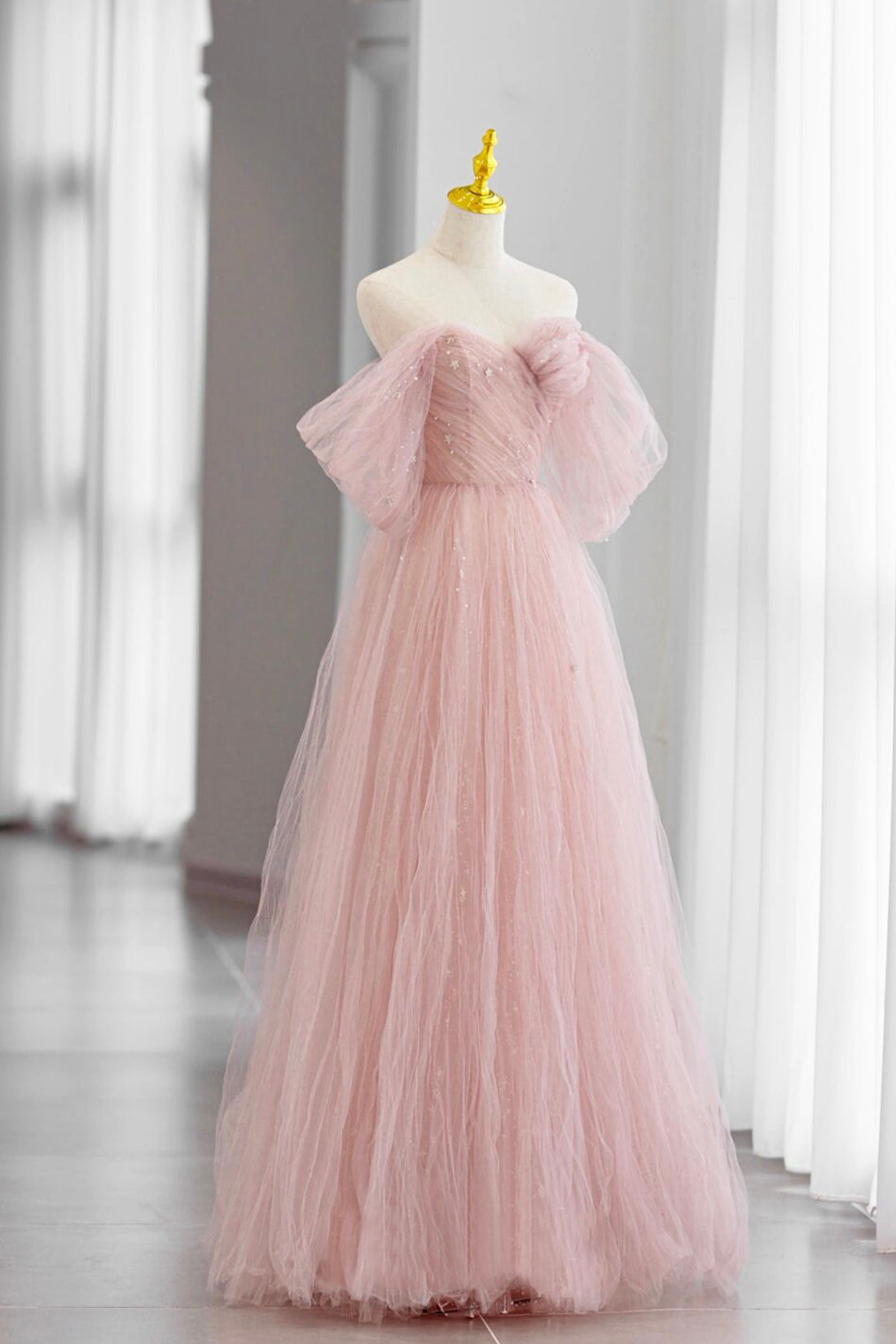 Roycebridal Adalee | Pink Tulle Floor Length Prom Dress, Cute A-Line Evening Party Dress