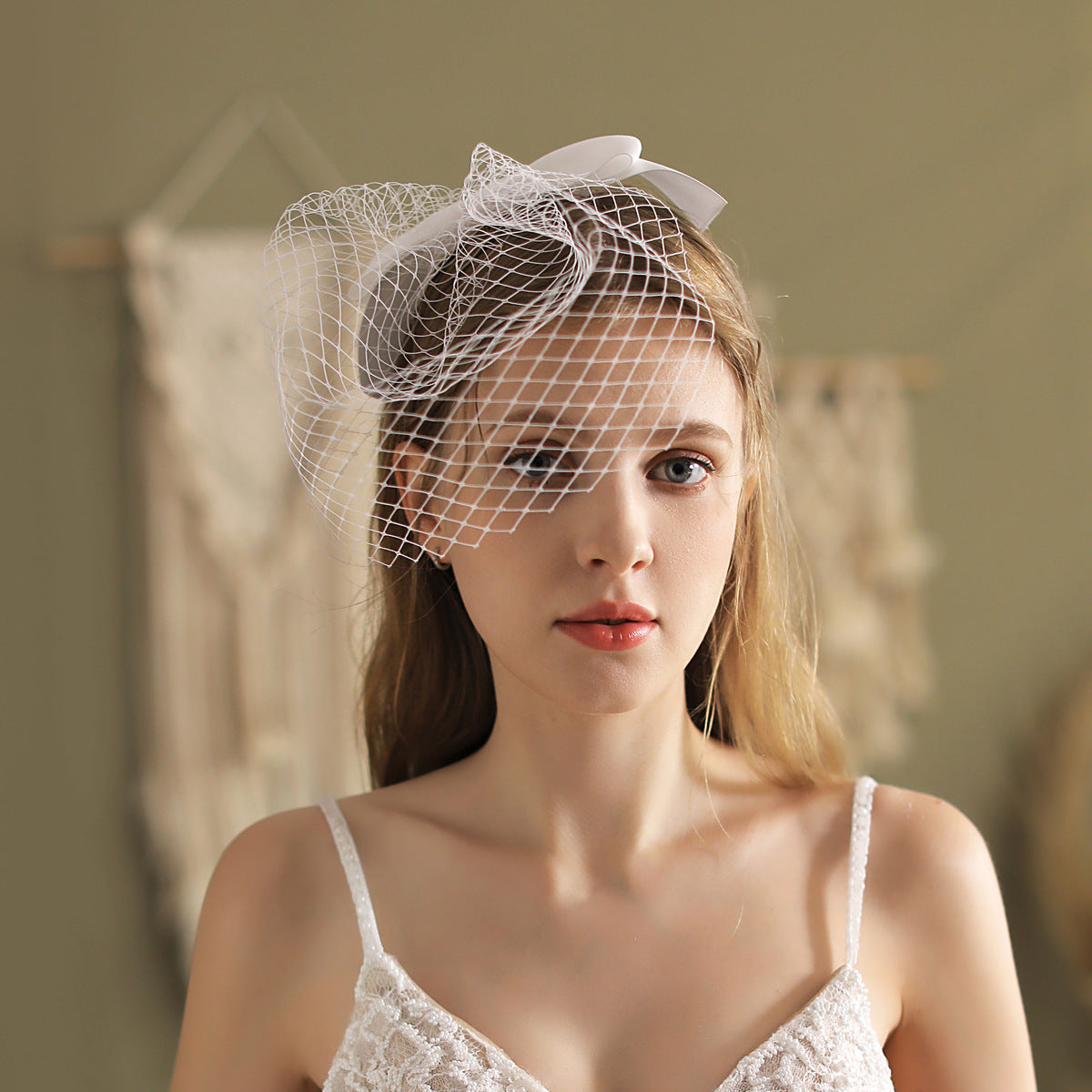Vintage Birdcage Veil with Bow-Accessories-Viniodress-Viniodress