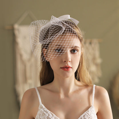 Vintage Birdcage Veil with Bow-Accessories-Viniodress-Viniodress
