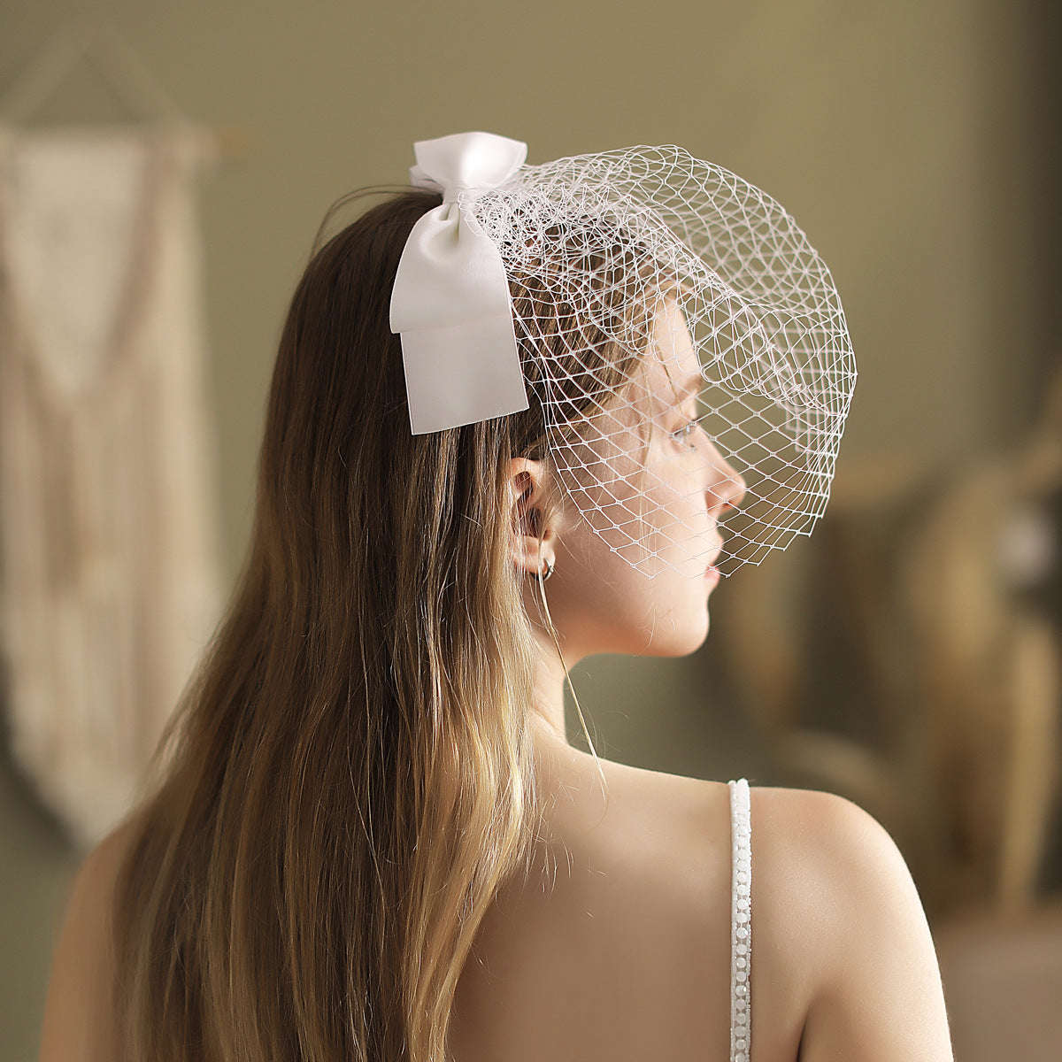 Vintage Birdcage Veil with Bow-Accessories-Viniodress-Viniodress