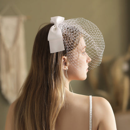 Vintage Birdcage Veil with Bow-Accessories-Viniodress-Viniodress