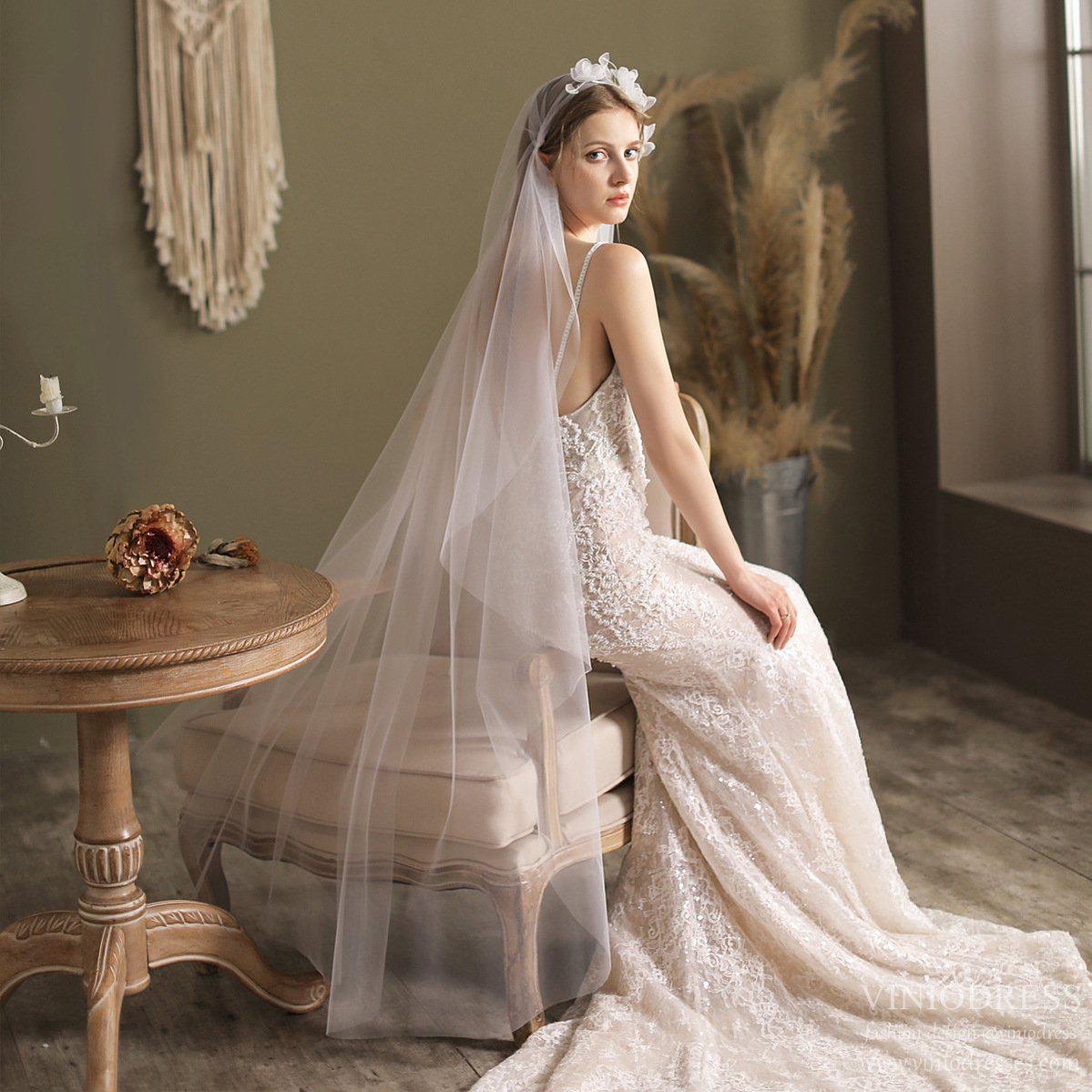 Vintage Floral Juliet Cap Veil Waltz Length Veil-Accessories-Viniodress-Ivory-Viniodress
