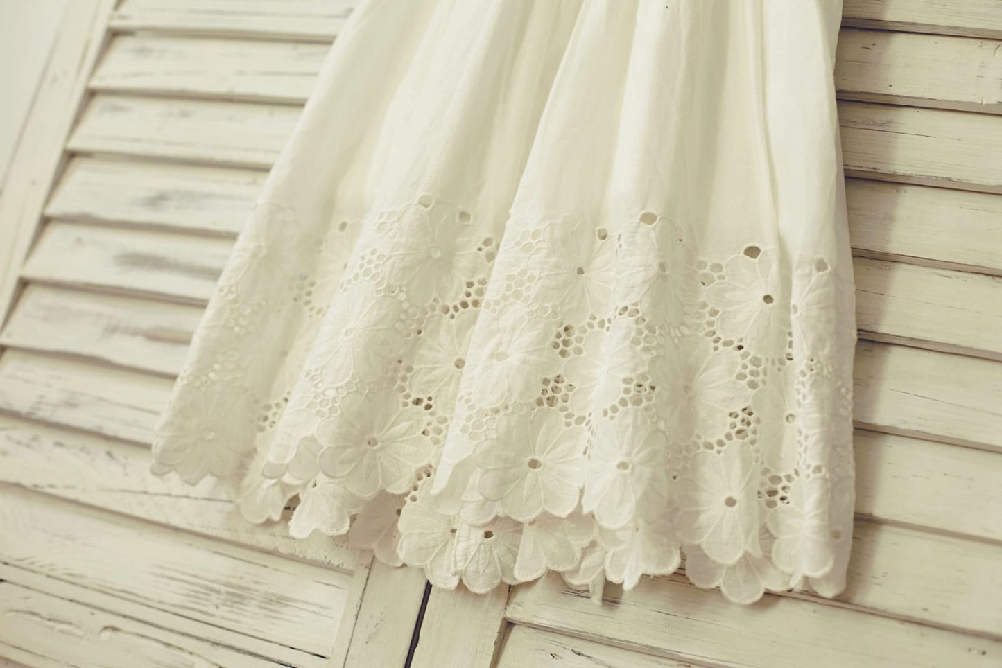 Vintage Ivory Cotton Eyelet Lace Flower Girl Dress with Cap 