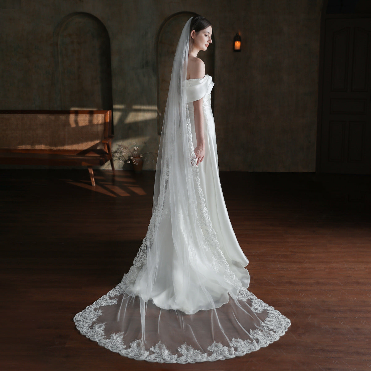 Vintage Lace Long Mantilla Veil Viniodress V860-Veils-Viniodress-Ivory-250cm-Viniodress