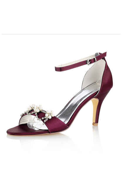 Roycebridal Wedding Shoes Sandals Pump Stiletto Heel Satin With Buckle And Imitation Pearl