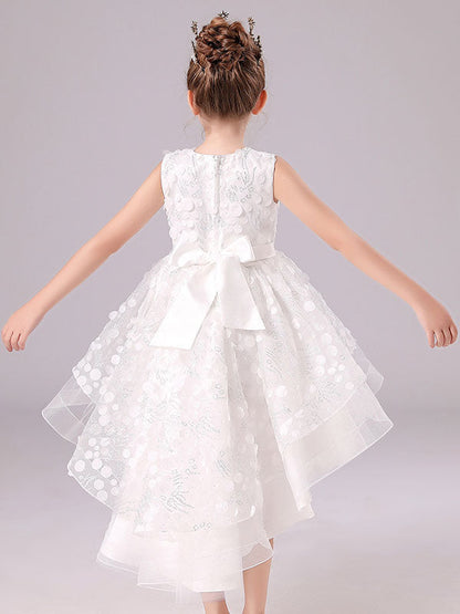 White Jewel Neck Sleeveless Bows Formal Kids Pageant flower girl dresses-showprettydress