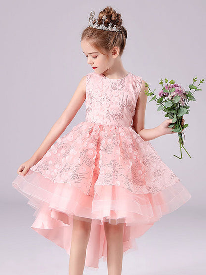 White Jewel Neck Sleeveless Bows Formal Kids Pageant flower girl dresses-showprettydress
