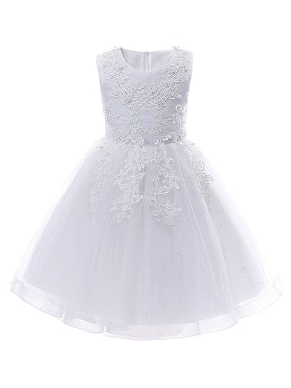 White Jewel Neck Sleeveless Bows Kids Party Dresses Short Princess Dress-showprettydress