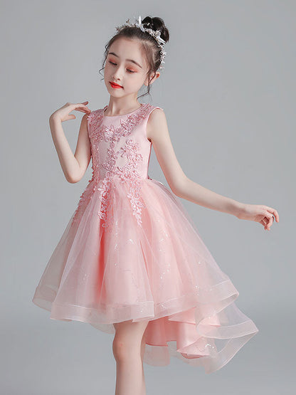 White Jewel Neck Sleeveless Bows Kids Party Dresses Short Princess Dress-showprettydress
