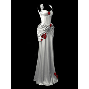 V-Ausschnitt Langarm Spitze Perlen Top A Linie Gothic Schwarzes Brautkleid