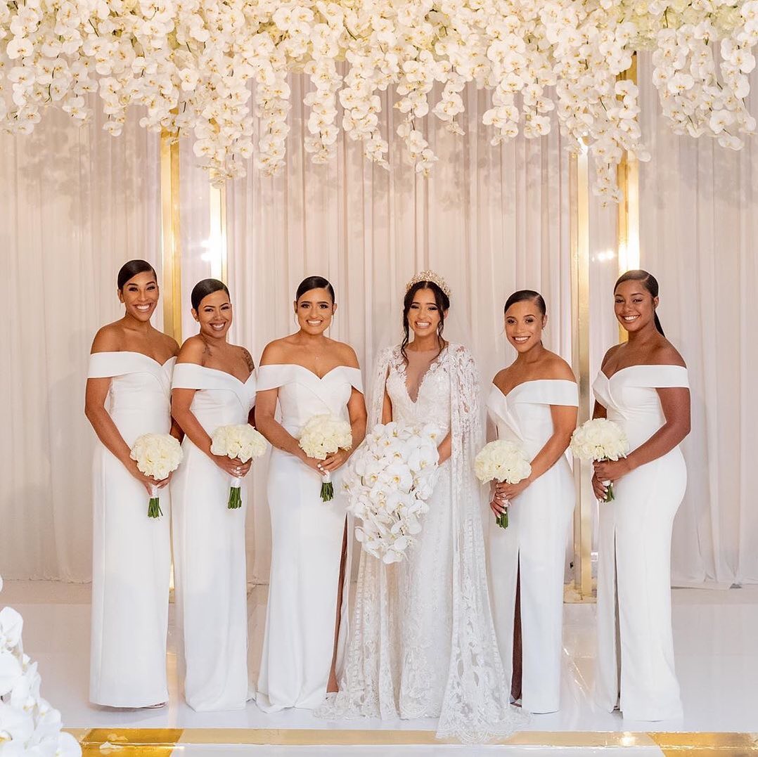 Sexy Mermaid Off the Shoulder White Bridesmaid Dresses Split