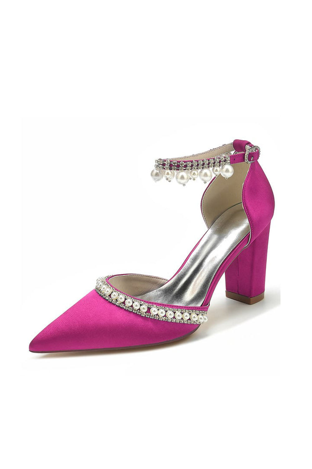 Roycebridal Women's Wedding Shoes Satin Block Heel Pearl Rhinestone Tassel Wedding Shoes
