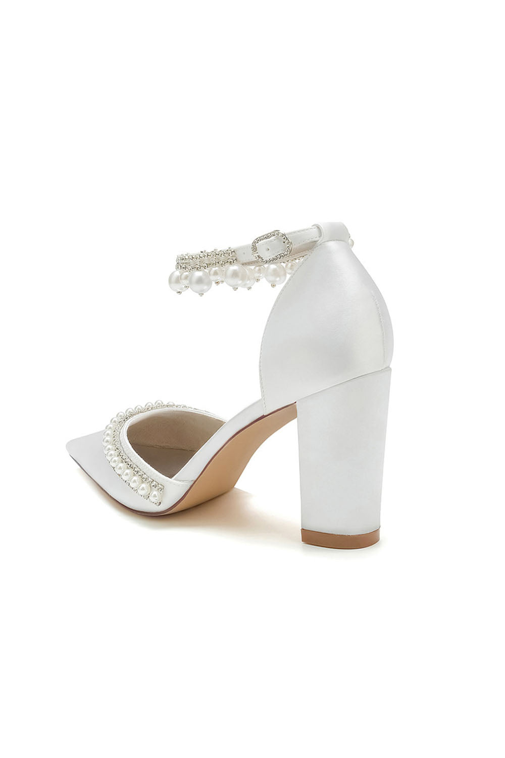 Roycebridal Women's Wedding Shoes Satin Block Heel Pearl Rhinestone Tassel Wedding Shoes