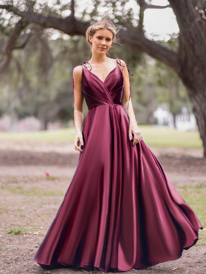 Roycebridal Wrap Satin A-Line Floor Length Evening Dress