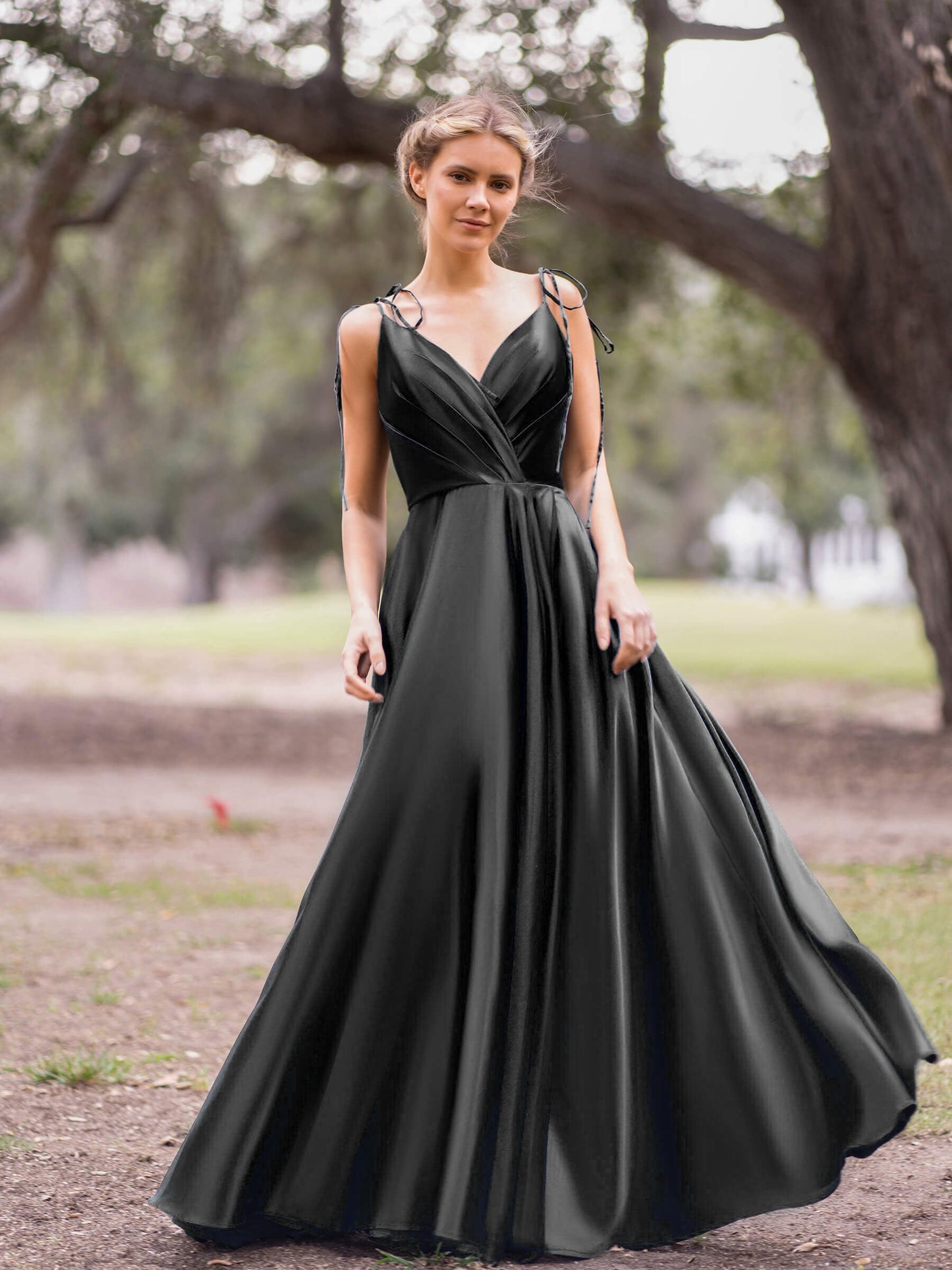 Roycebridal Wrap Satin A-Line Floor Length Evening Dress