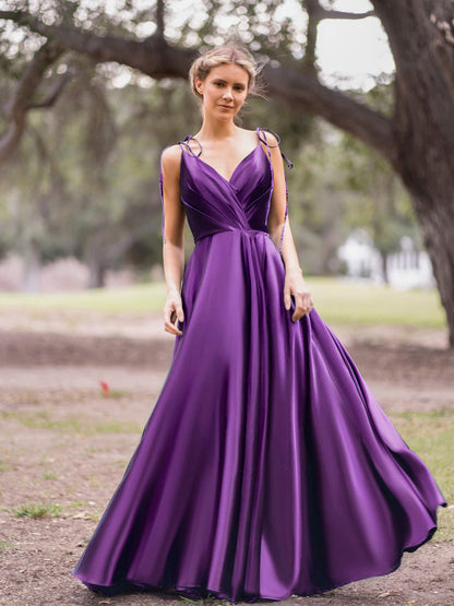 Roycebridal Wrap Satin A-Line Floor Length Evening Dress