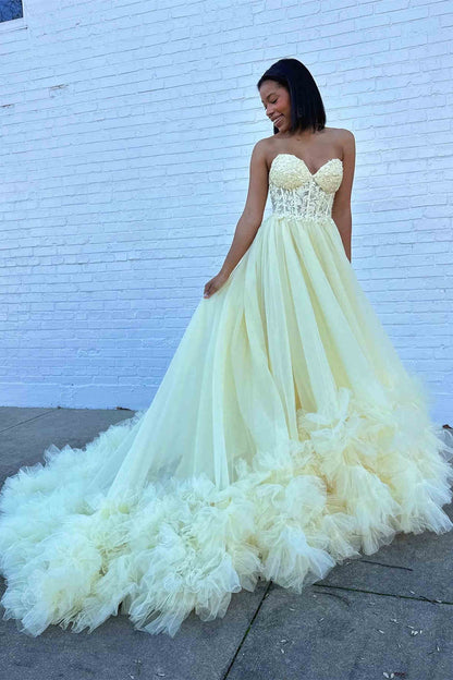 Roycebridal Romy | Red Tulle Appliques Sweetheart Ruffle Long Prom Dress